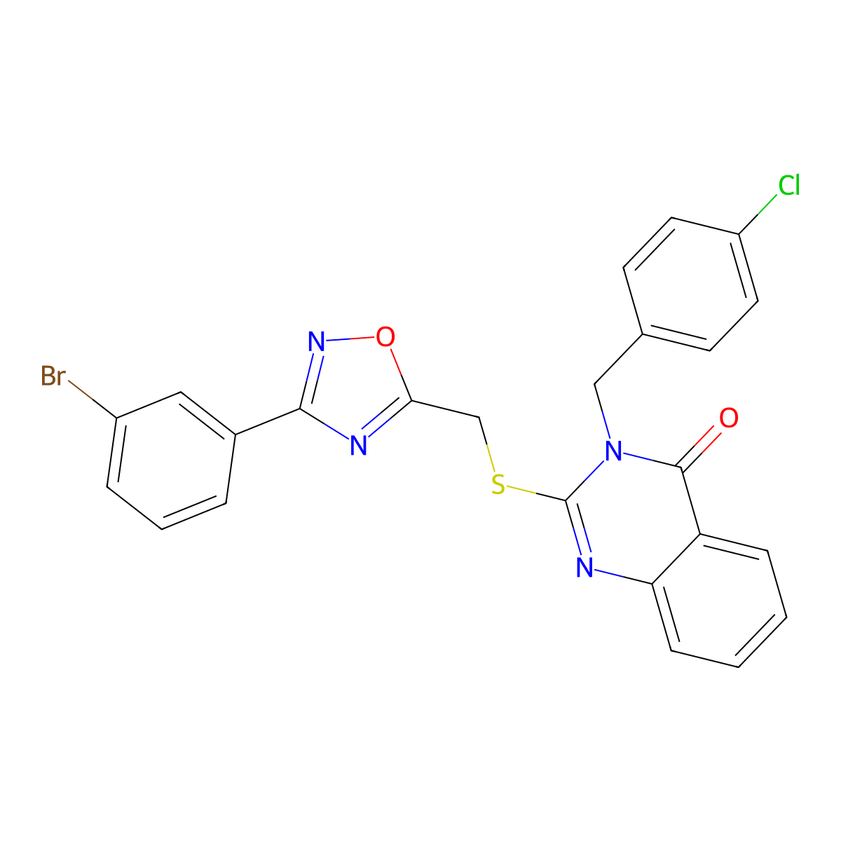 2-(((3-(3-bromophenyl)-1,2,4-oxadiazol-5-yl)methyl)thio)-3-(4-chlorobenzyl)quinazolin-4(3H)-one molecular structure, CAS 2034591-54-1