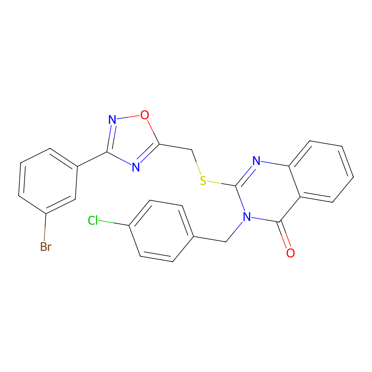 2-(((3-(3-bromophenyl)-1,2,4-oxadiazol-5-yl)methyl)thio)-3-(4-chlorobenzyl)quinazolin-4(3H)-one molecular structure, CAS 2034591-54-1