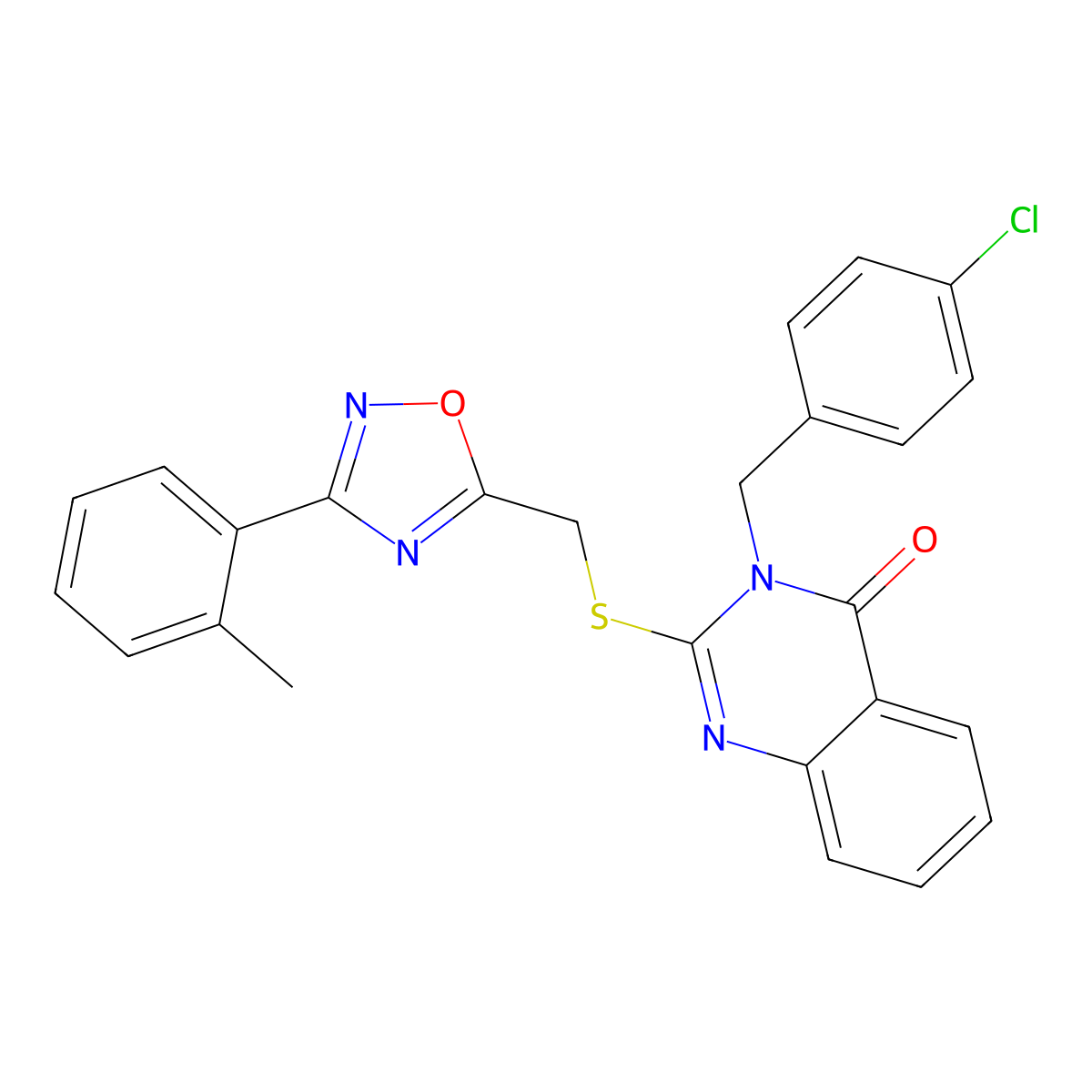 3-(4-chlorobenzyl)-2-(((3-(o-tolyl)-1,2,4-oxadiazol-5-yl)methyl)thio)quinazolin-4(3H)-one molecular structure, CAS 2034591-57-4