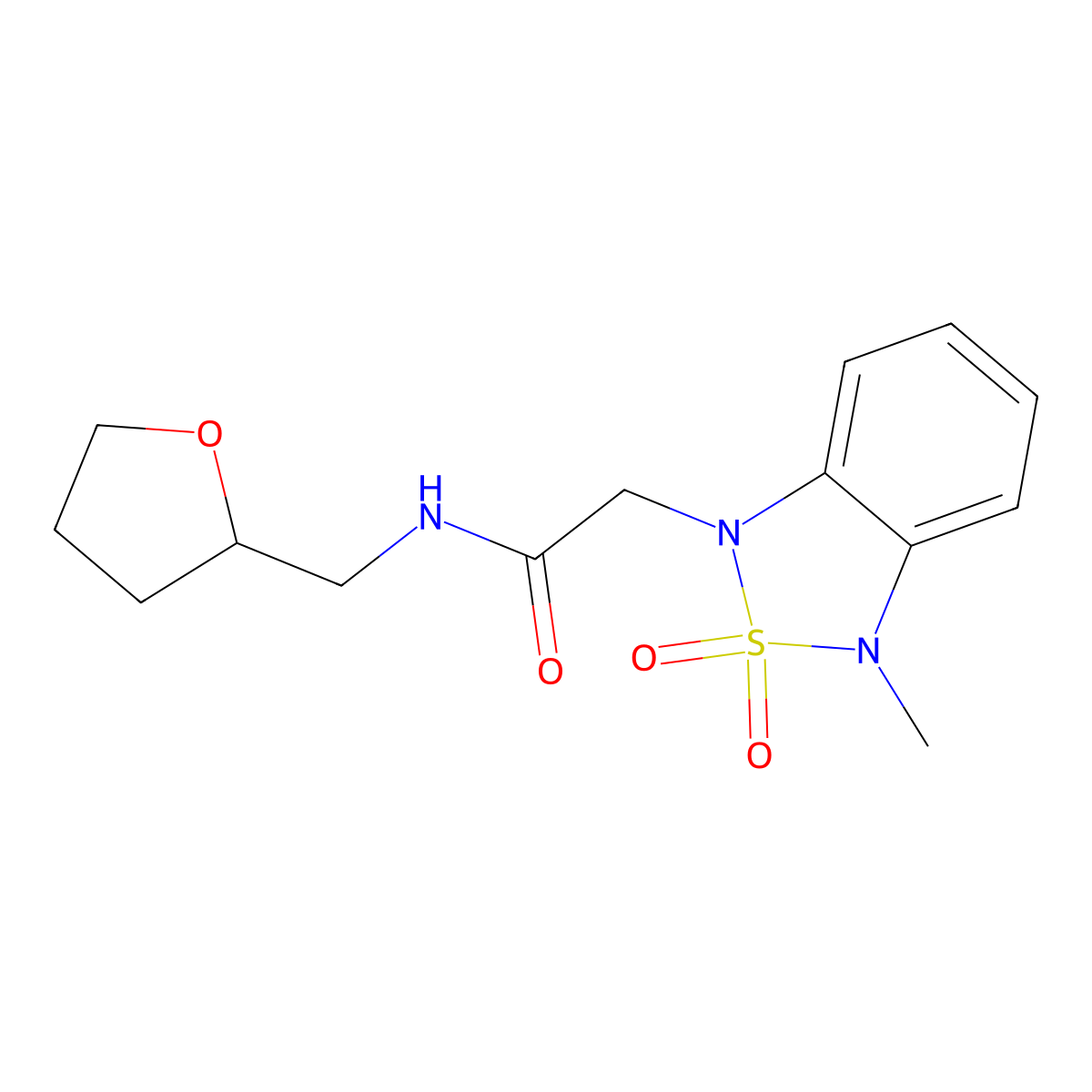 2-(3-methyl-2,2-dioxidobenzo[c][1,2,5]thiadiazol-1(3H)-yl)-N-((tetrahydrofuran-2-yl)methyl)acetamide molecular structure, CAS 2034591-58-5
