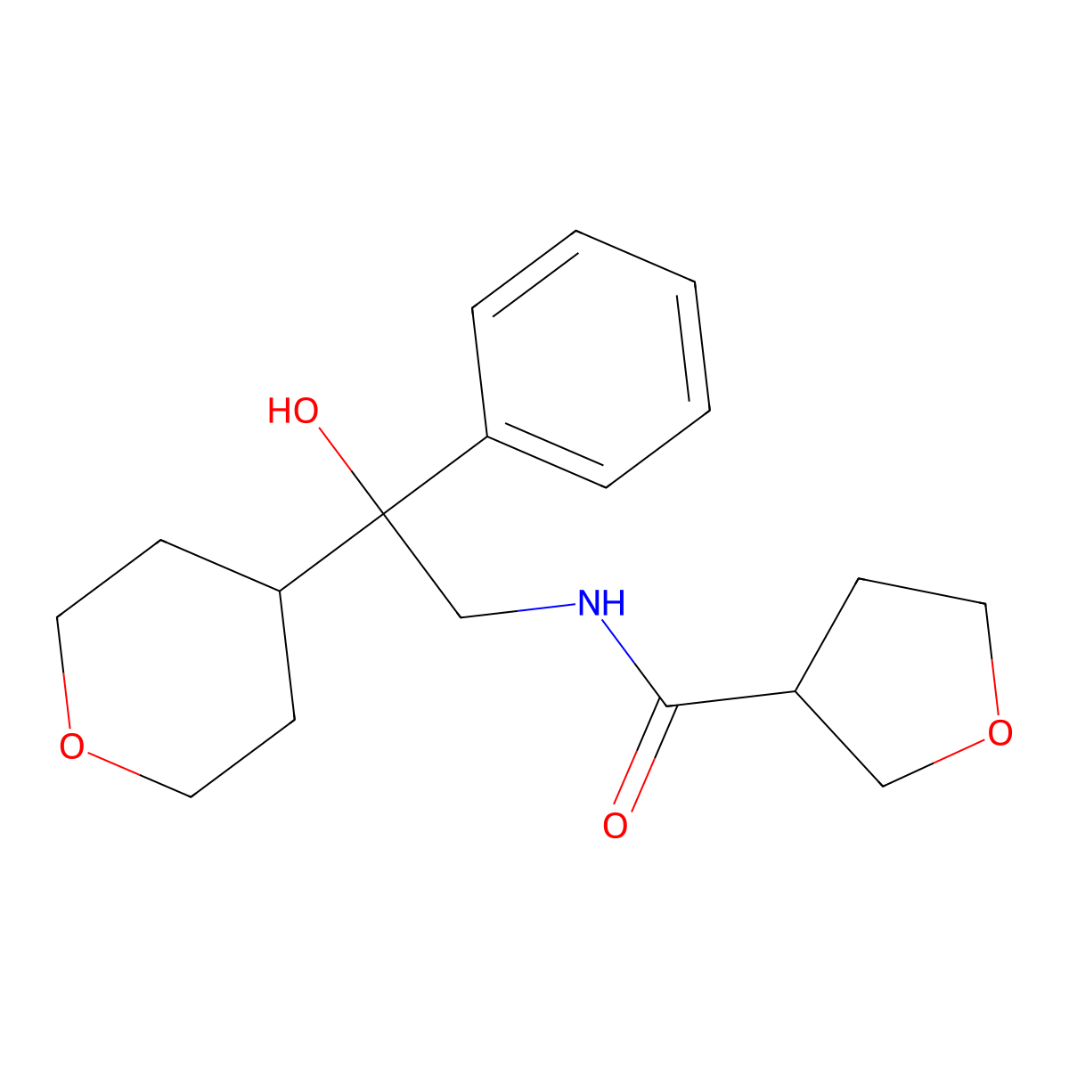 N-[2-hydroxy-2-(oxan-4-yl)-2-phenylethyl]oxolane-3-carboxamide molecular structure, CAS 2034591-60-9
