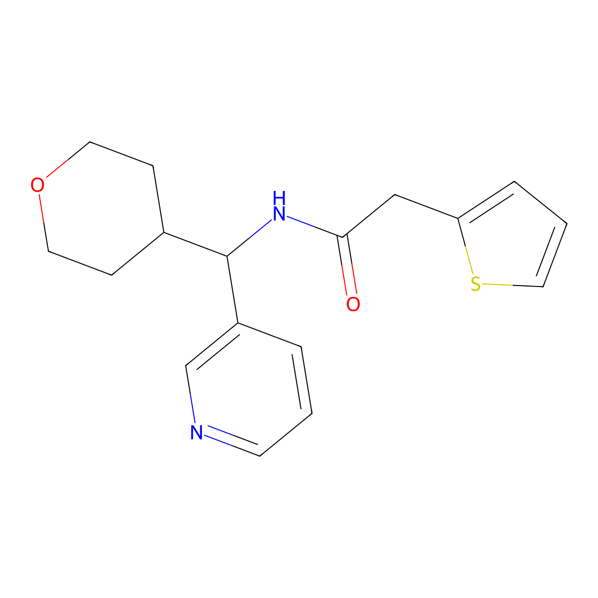 N-(pyridin-3-yl(tetrahydro-2H-pyran-4-yl)methyl)-2-(thiophen-2-yl)acetamide molecular structure, CAS 2034591-61-0
