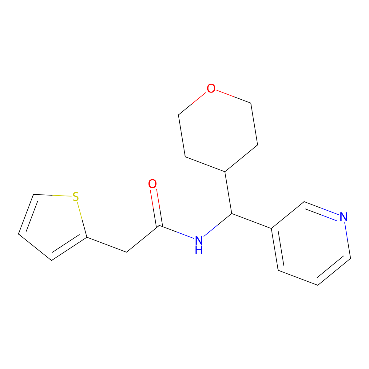 N-(pyridin-3-yl(tetrahydro-2H-pyran-4-yl)methyl)-2-(thiophen-2-yl)acetamide molecular structure, CAS 2034591-61-0