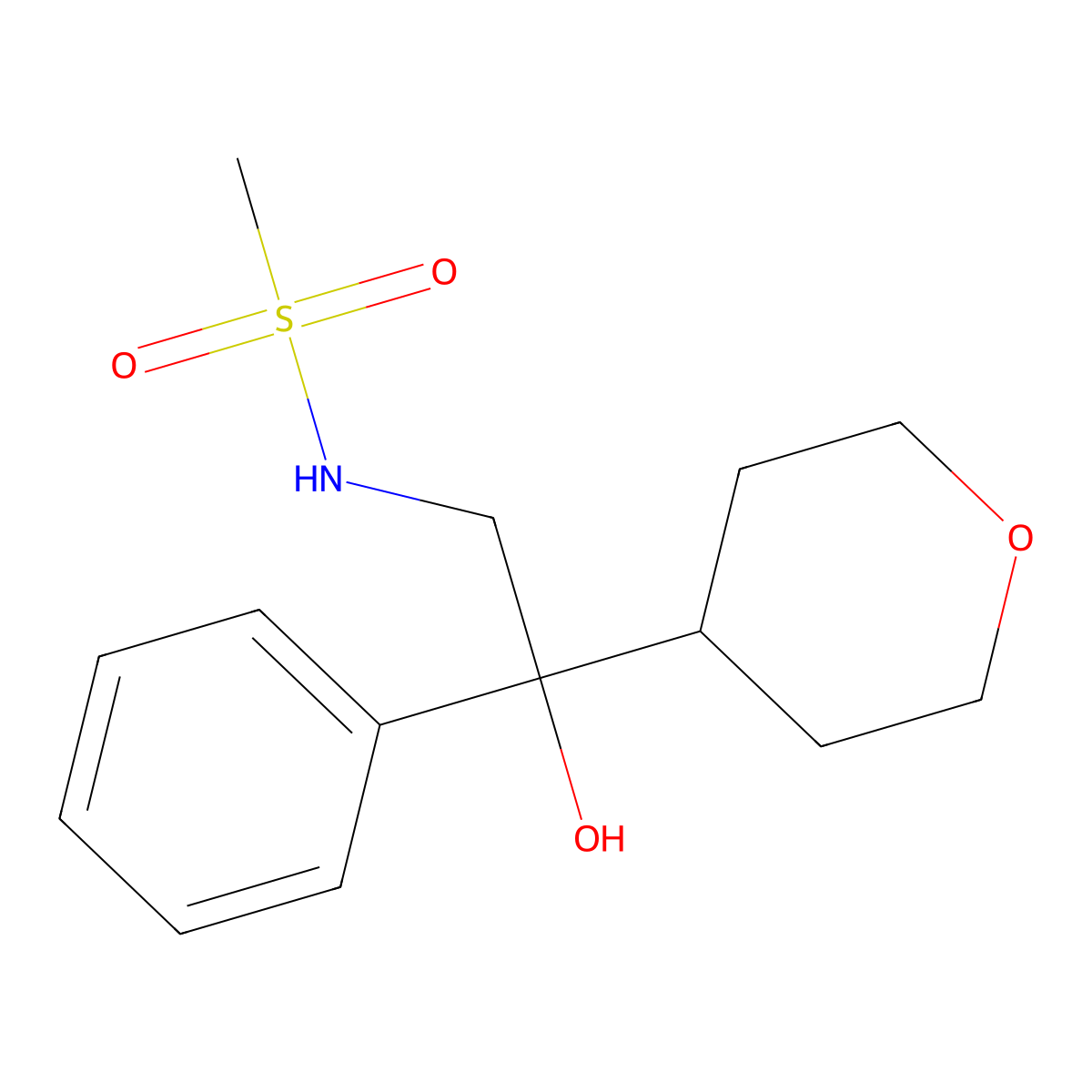 N-[2-hydroxy-2-(oxan-4-yl)-2-phenylethyl]methanesulfonamide molecular structure, CAS 2034591-71-2