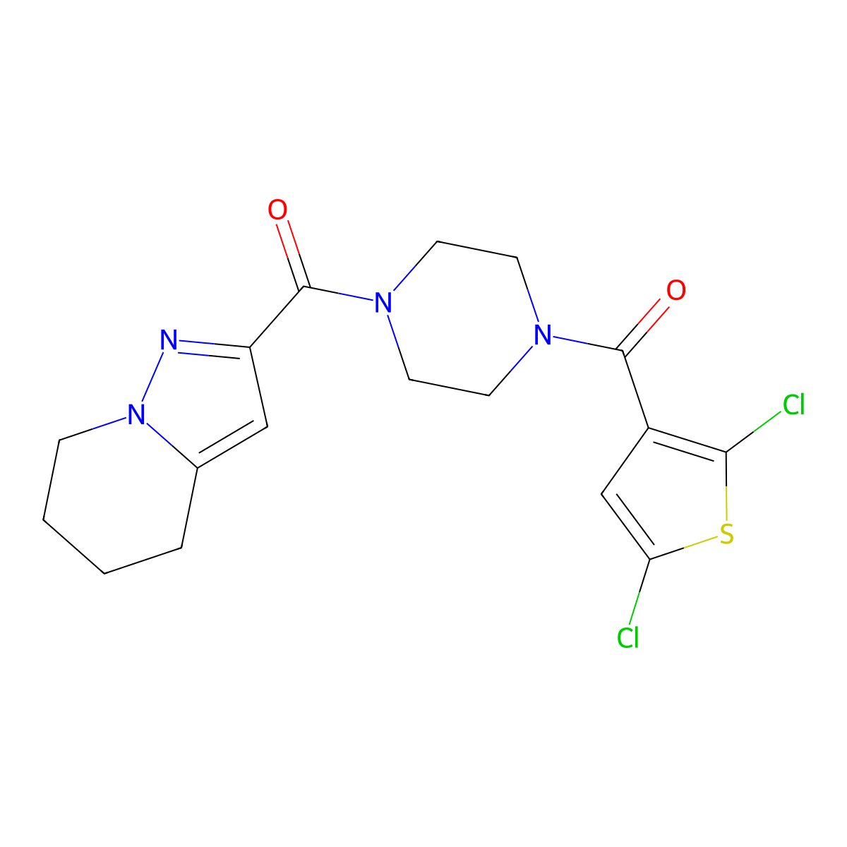 (2,5-Dichlorothiophen-3-yl)(4-(4,5,6,7-tetrahydropyrazolo[1,5-a]pyridine-2-carbonyl)piperazin-1-yl)methanone molecular structure, CAS 2034591-81-4