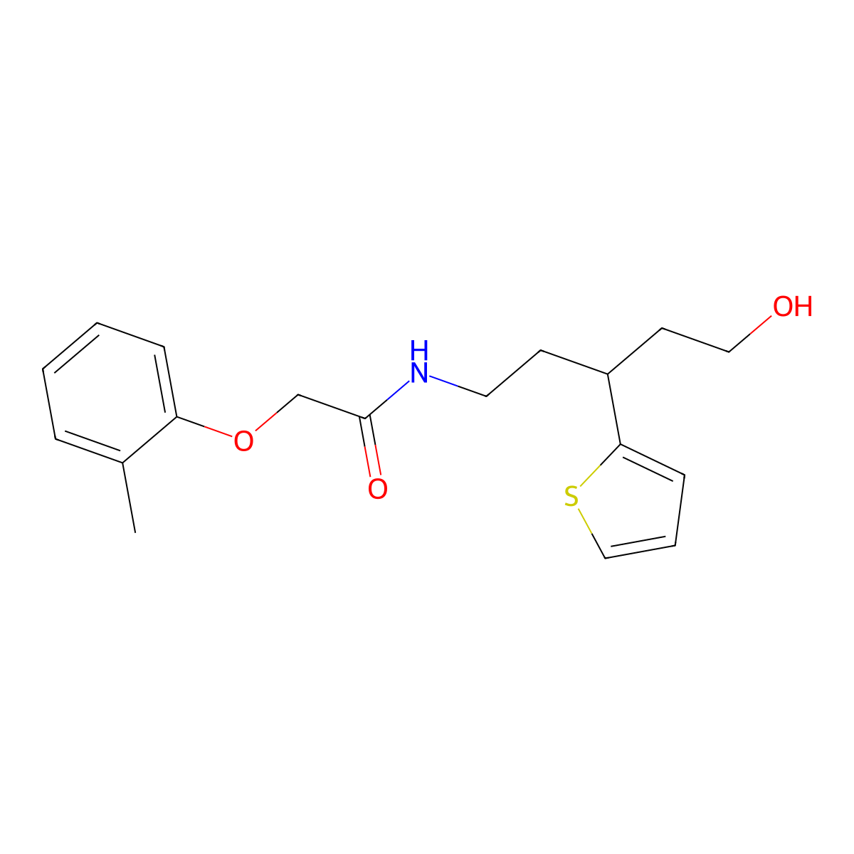 N-(5-hydroxy-3-(thiophen-2-yl)pentyl)-2-(o-tolyloxy)acetamide molecular structure, CAS 2034591-84-7