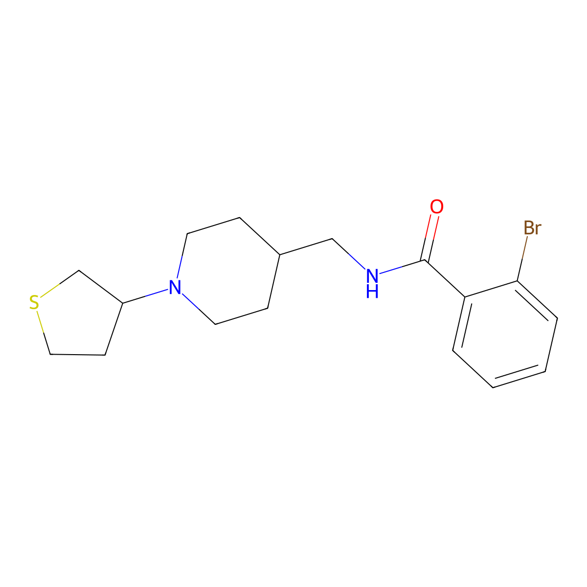 2-bromo-N-((1-(tetrahydrothiophen-3-yl)piperidin-4-yl)methyl)benzamide molecular structure, CAS 2034591-86-9