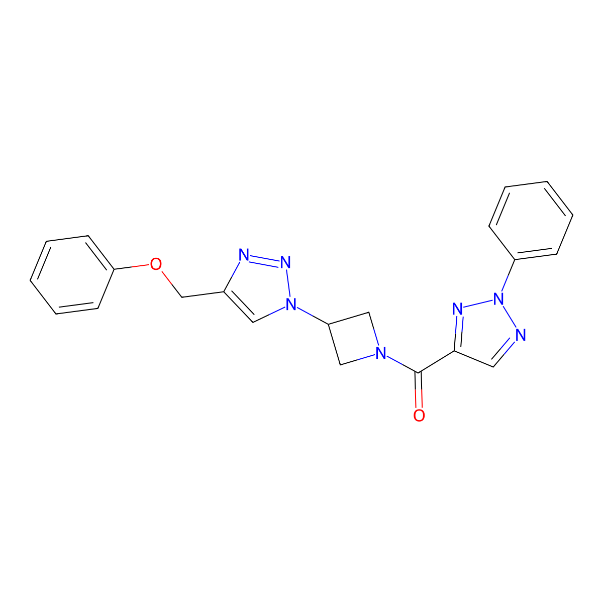 (3-(4-(phenoxymethyl)-1H-1,2,3-triazol-1-yl)azetidin-1-yl)(2-phenyl-2H-1,2,3-triazol-4-yl)methanone molecular structure, CAS 2034591-90-5