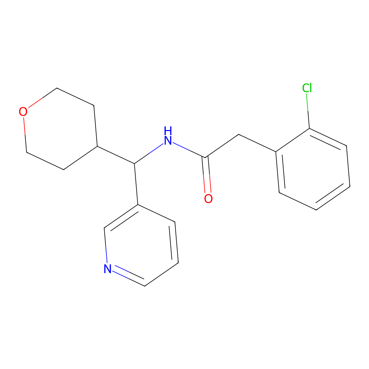 2-(2-chlorophenyl)-N-(pyridin-3-yl(tetrahydro-2H-pyran-4-yl)methyl)acetamide molecular structure, CAS 2034592-00-0