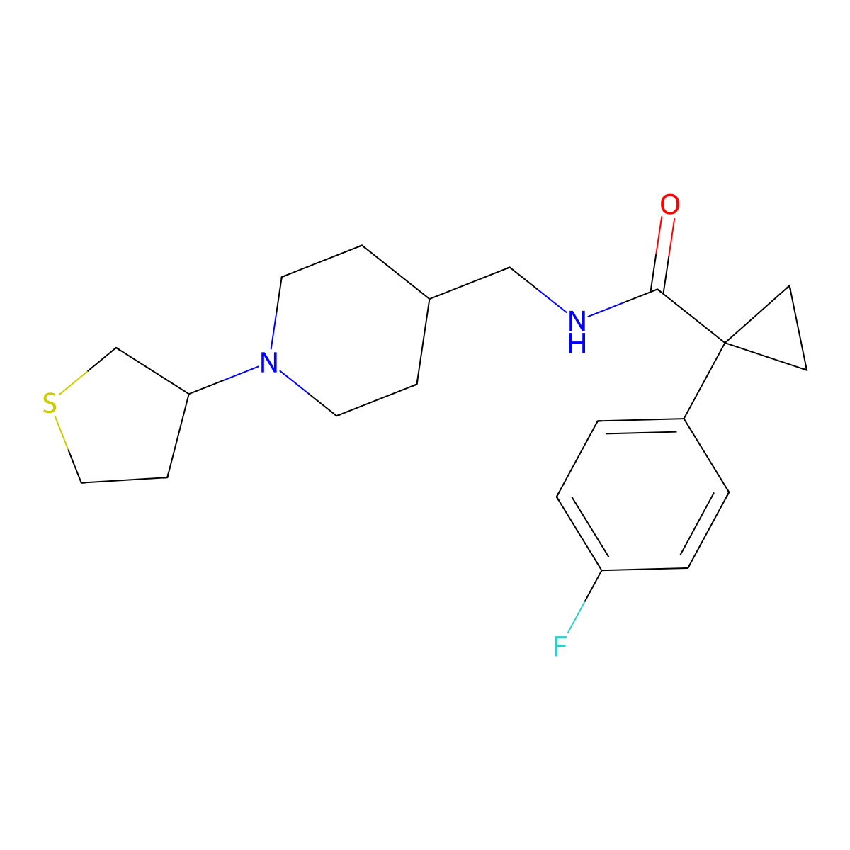 1-(4-fluorophenyl)-N-((1-(tetrahydrothiophen-3-yl)piperidin-4-yl)methyl)cyclopropanecarboxamide molecular structure, CAS 2034592-04-4
