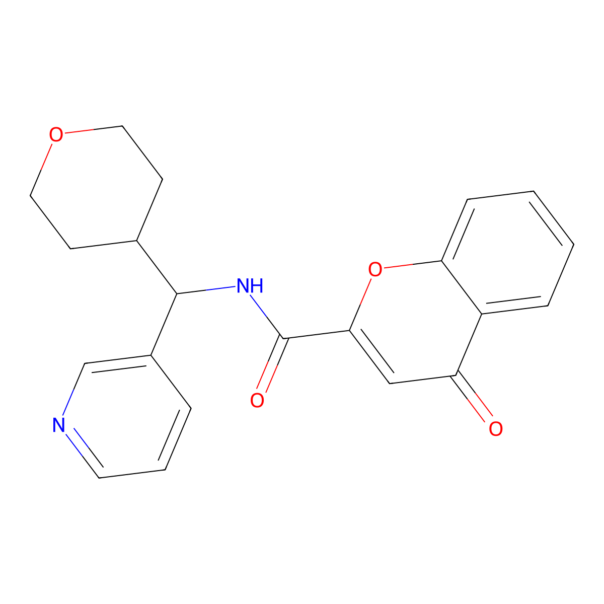 4-oxo-N-(pyridin-3-yl(tetrahydro-2H-pyran-4-yl)methyl)-4H-chromene-2-carboxamide molecular structure, CAS 2034592-07-7
