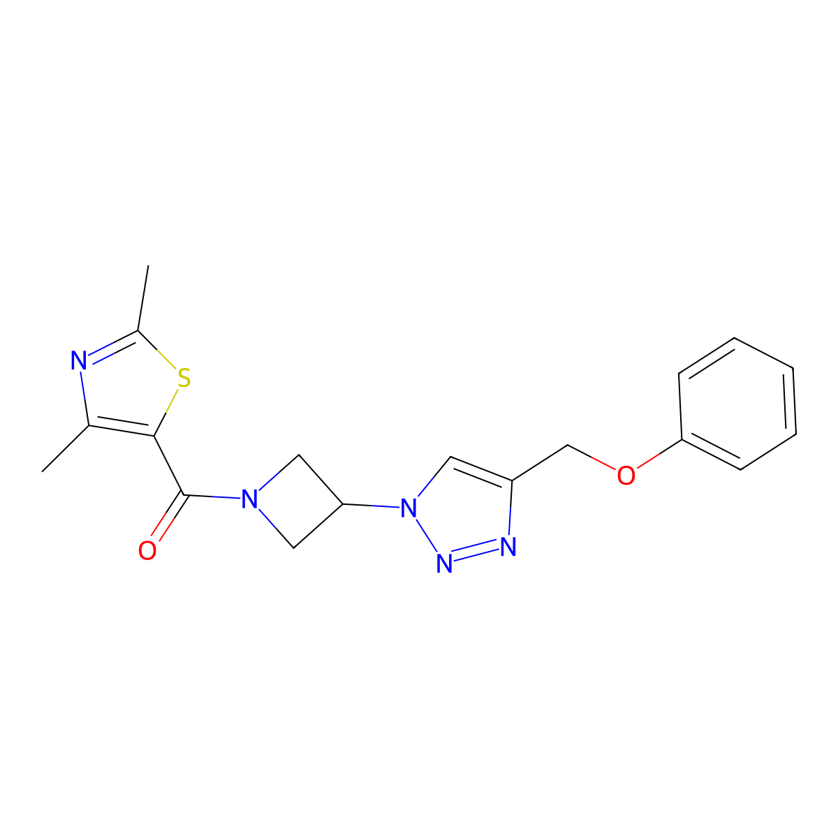 (2,4-dimethylthiazol-5-yl)(3-(4-(phenoxymethyl)-1H-1,2,3-triazol-1-yl)azetidin-1-yl)methanone molecular structure, CAS 2034592-09-9