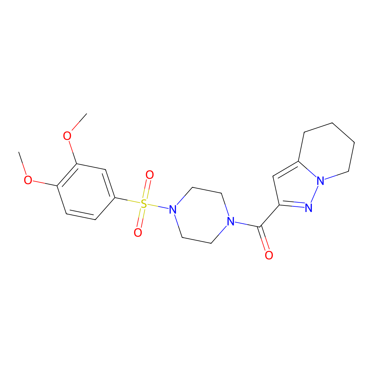 (4-((3,4-Dimethoxyphenyl)sulfonyl)piperazin-1-yl)(4,5,6,7-tetrahydropyrazolo[1,5-a]pyridin-2-yl)methanone molecular structure, CAS 2034592-10-2