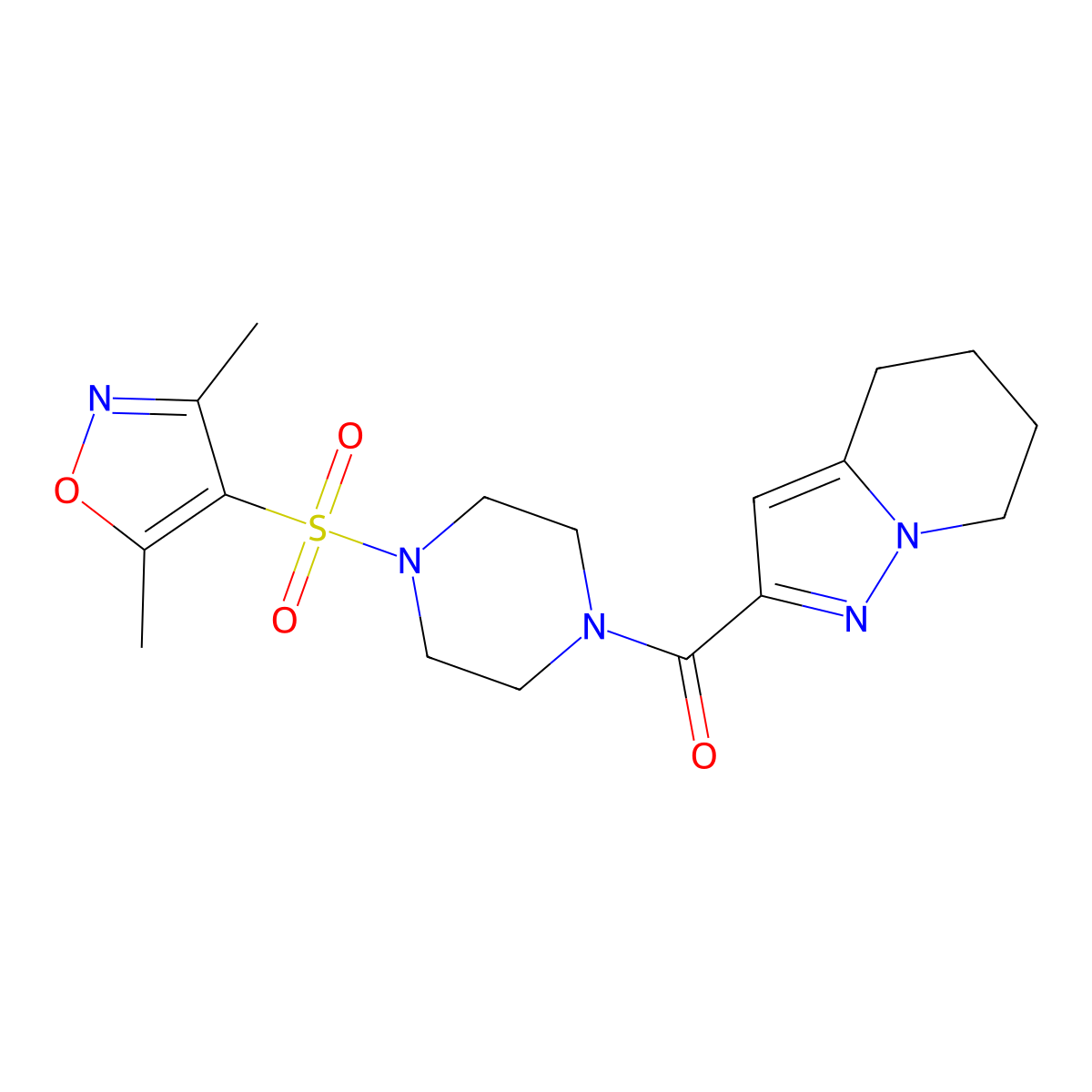 (4-((3,5-Dimethylisoxazol-4-yl)sulfonyl)piperazin-1-yl)(4,5,6,7-tetrahydropyrazolo[1,5-a]pyridin-2-yl)methanone molecular structure, CAS 2034592-16-8