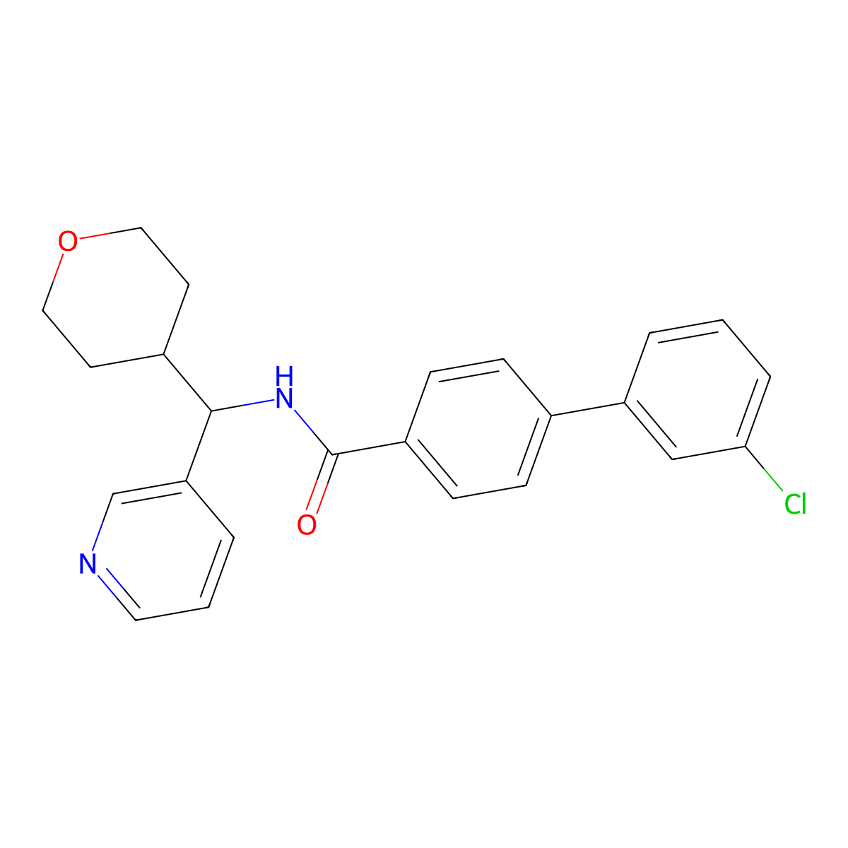 3'-chloro-N-(pyridin-3-yl(tetrahydro-2H-pyran-4-yl)methyl)-[1,1'-biphenyl]-4-carboxamide molecular structure, CAS 2034592-19-1