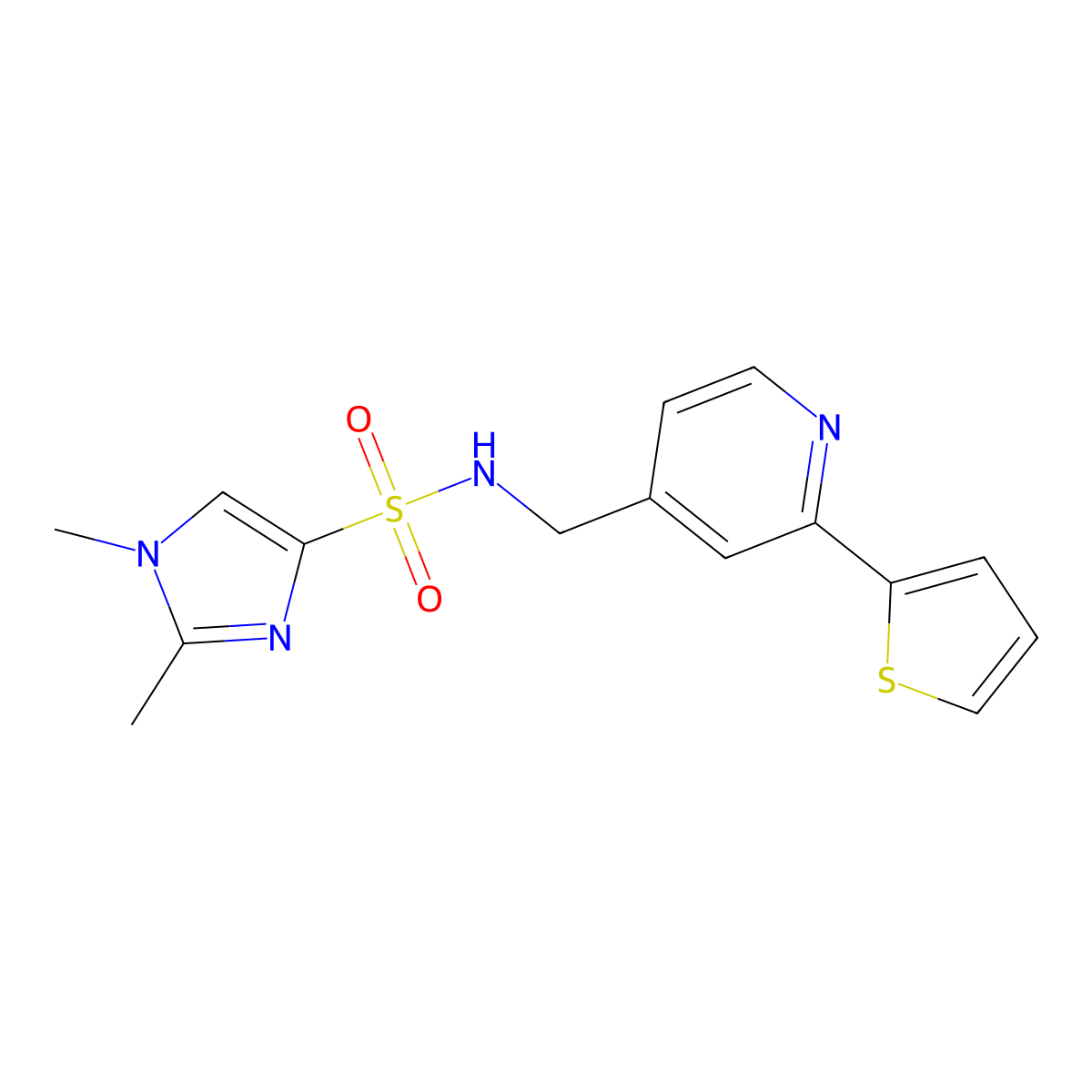 1,2-dimethyl-N-{[2-(thiophen-2-yl)pyridin-4-yl]methyl}-1H-imidazole-4-sulfonamide molecular structure, CAS 2034592-24-8