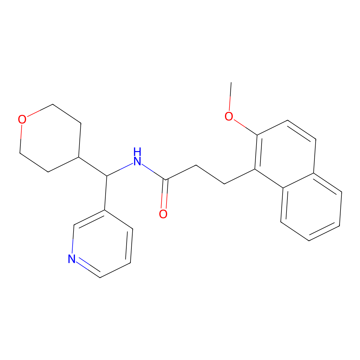 3-(2-methoxynaphthalen-1-yl)-N-(pyridin-3-yl(tetrahydro-2H-pyran-4-yl)methyl)propanamide molecular structure, CAS 2034592-25-9