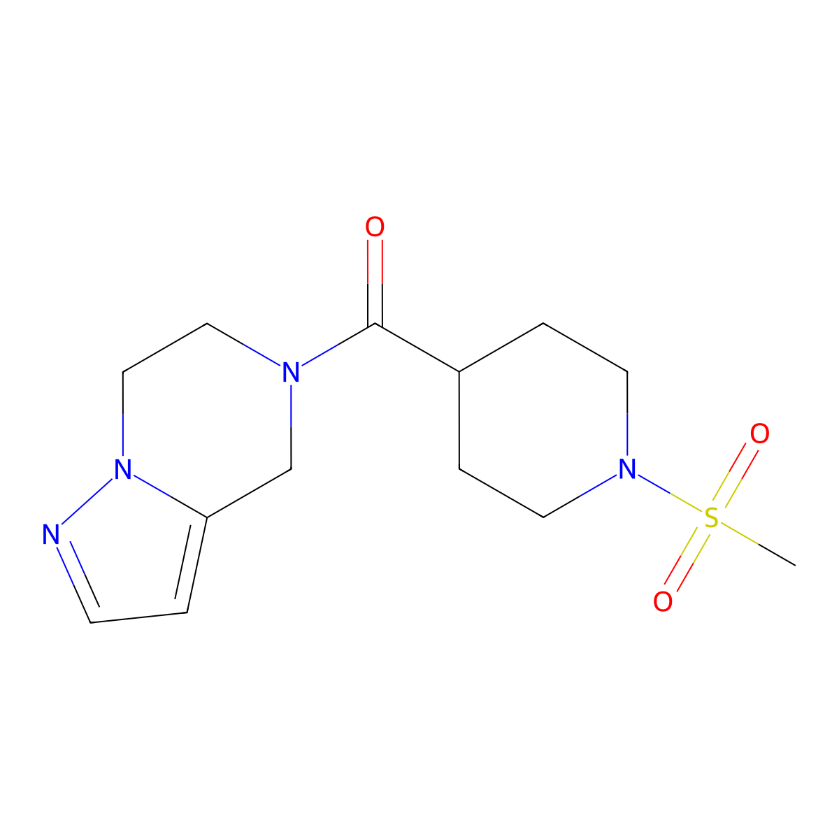 (6,7-dihydropyrazolo[1,5-a]pyrazin-5(4H)-yl)(1-(methylsulfonyl)piperidin-4-yl)methanone molecular structure, CAS 2034592-30-6