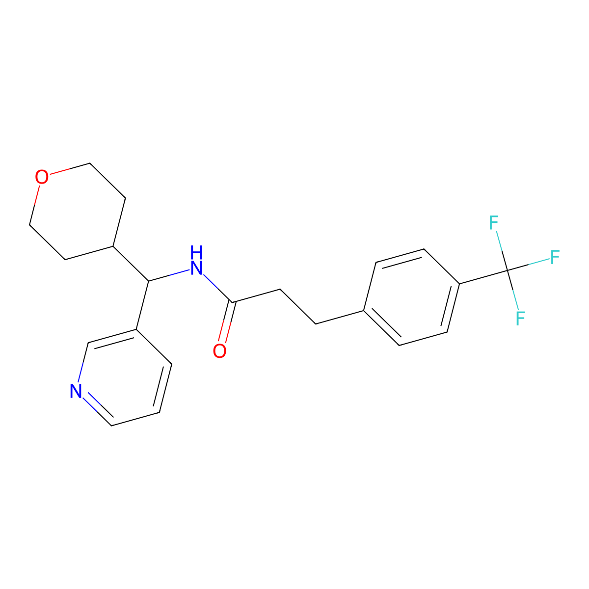 N-(pyridin-3-yl(tetrahydro-2H-pyran-4-yl)methyl)-3-(4-(trifluoromethyl)phenyl)propanamide molecular structure, CAS 2034592-33-9