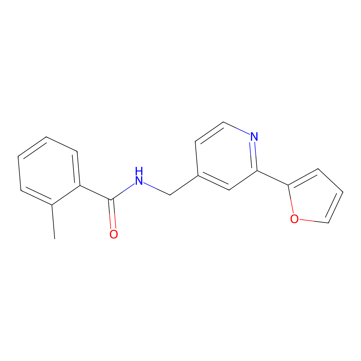 N-((2-(furan-2-yl)pyridin-4-yl)methyl)-2-methylbenzamide molecular structure, CAS 2034592-36-2