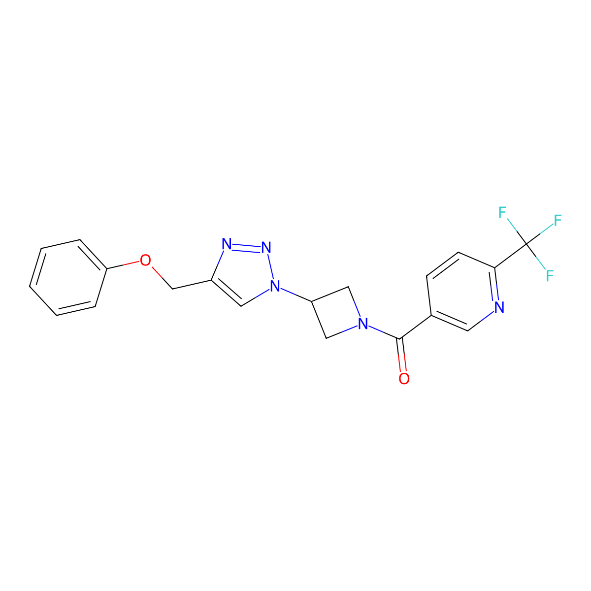 (3-(4-(phenoxymethyl)-1H-1,2,3-triazol-1-yl)azetidin-1-yl)(6-(trifluoromethyl)pyridin-3-yl)methanone molecular structure, CAS 2034592-39-5