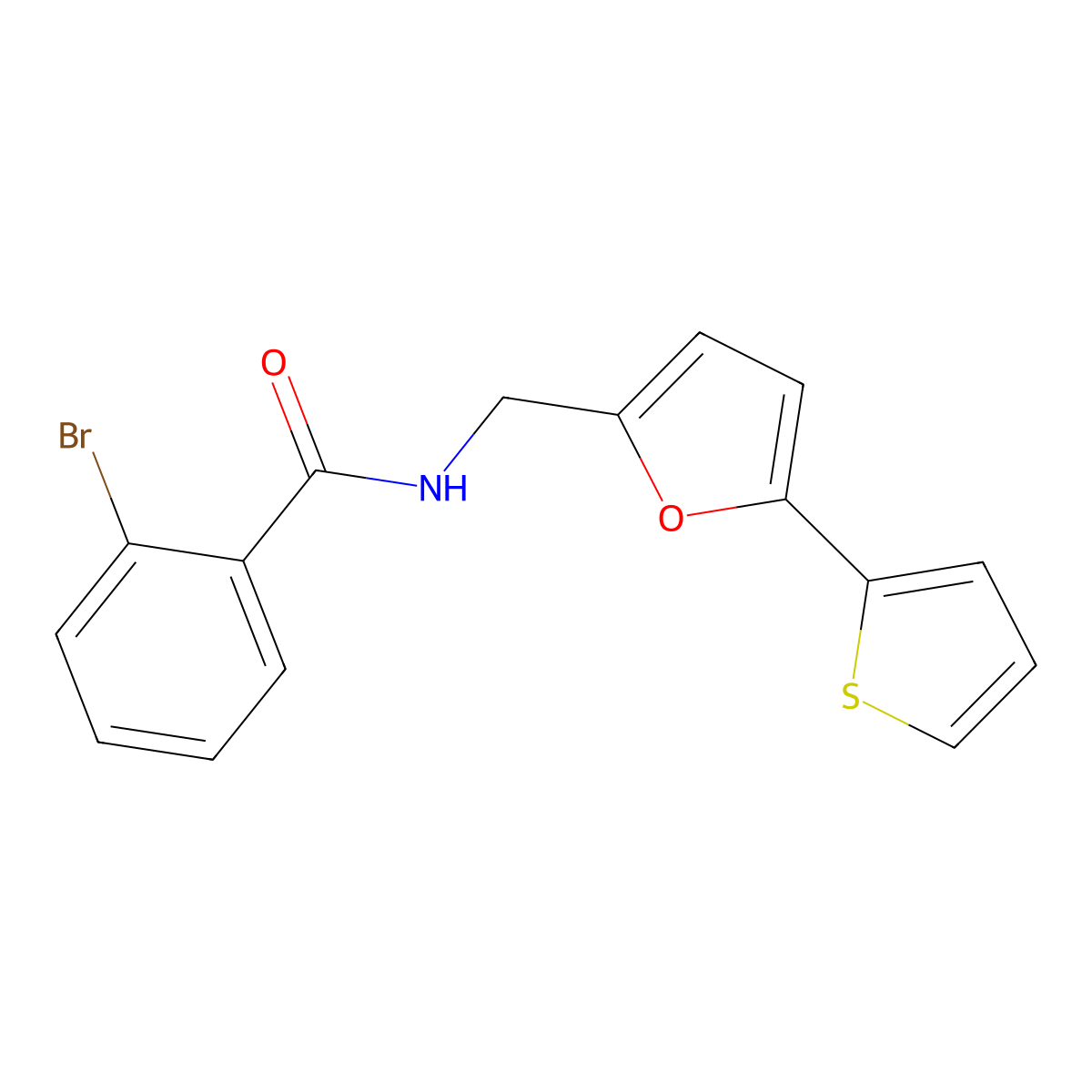 2-bromo-N-((5-(thiophen-2-yl)furan-2-yl)methyl)benzamide molecular structure, CAS 2034592-50-0