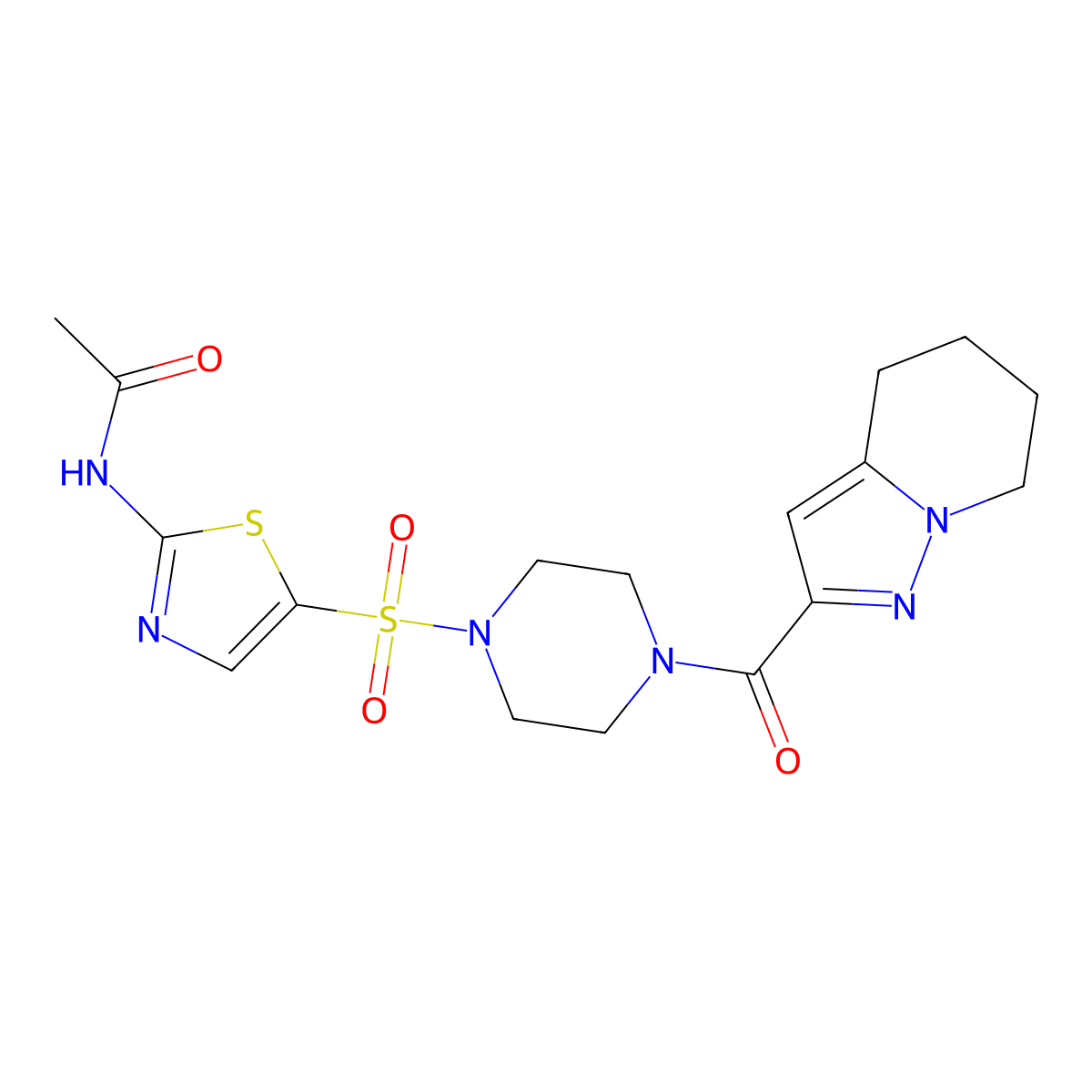 N-(5-((4-(4,5,6,7-tetrahydropyrazolo[1,5-a]pyridine-2-carbonyl)piperazin-1-yl)sulfonyl)thiazol-2-yl)acetamide molecular structure, CAS 2034592-52-2
