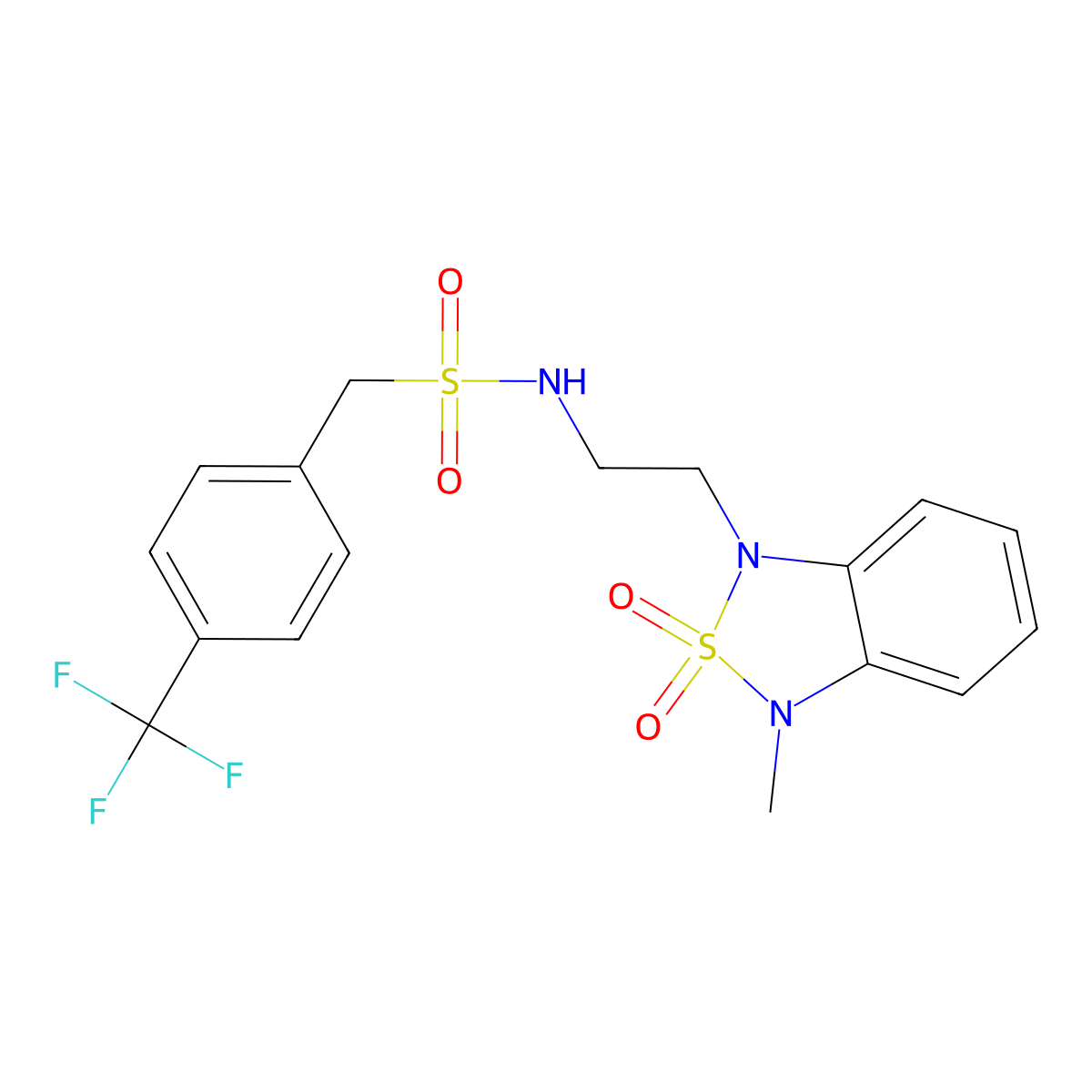 N-(2-(3-methyl-2,2-dioxidobenzo[c][1,2,5]thiadiazol-1(3H)-yl)ethyl)-1-(4-(trifluoromethyl)phenyl)methanesulfonamide molecular structure, CAS 2034592-55-5