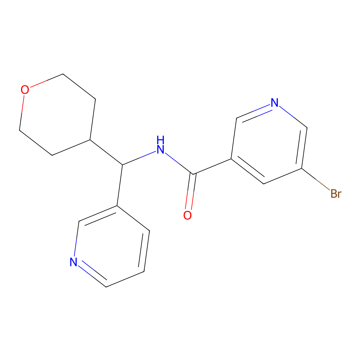 5-bromo-N-(pyridin-3-yl(tetrahydro-2H-pyran-4-yl)methyl)nicotinamide molecular structure, CAS 2034592-57-7