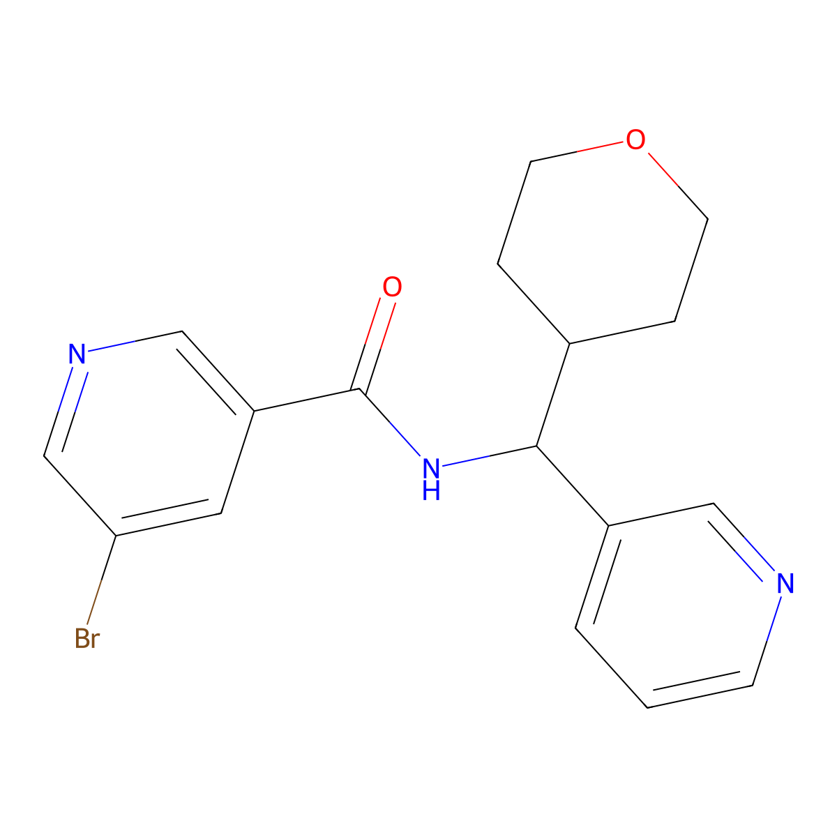 5-bromo-N-(pyridin-3-yl(tetrahydro-2H-pyran-4-yl)methyl)nicotinamide molecular structure, CAS 2034592-57-7