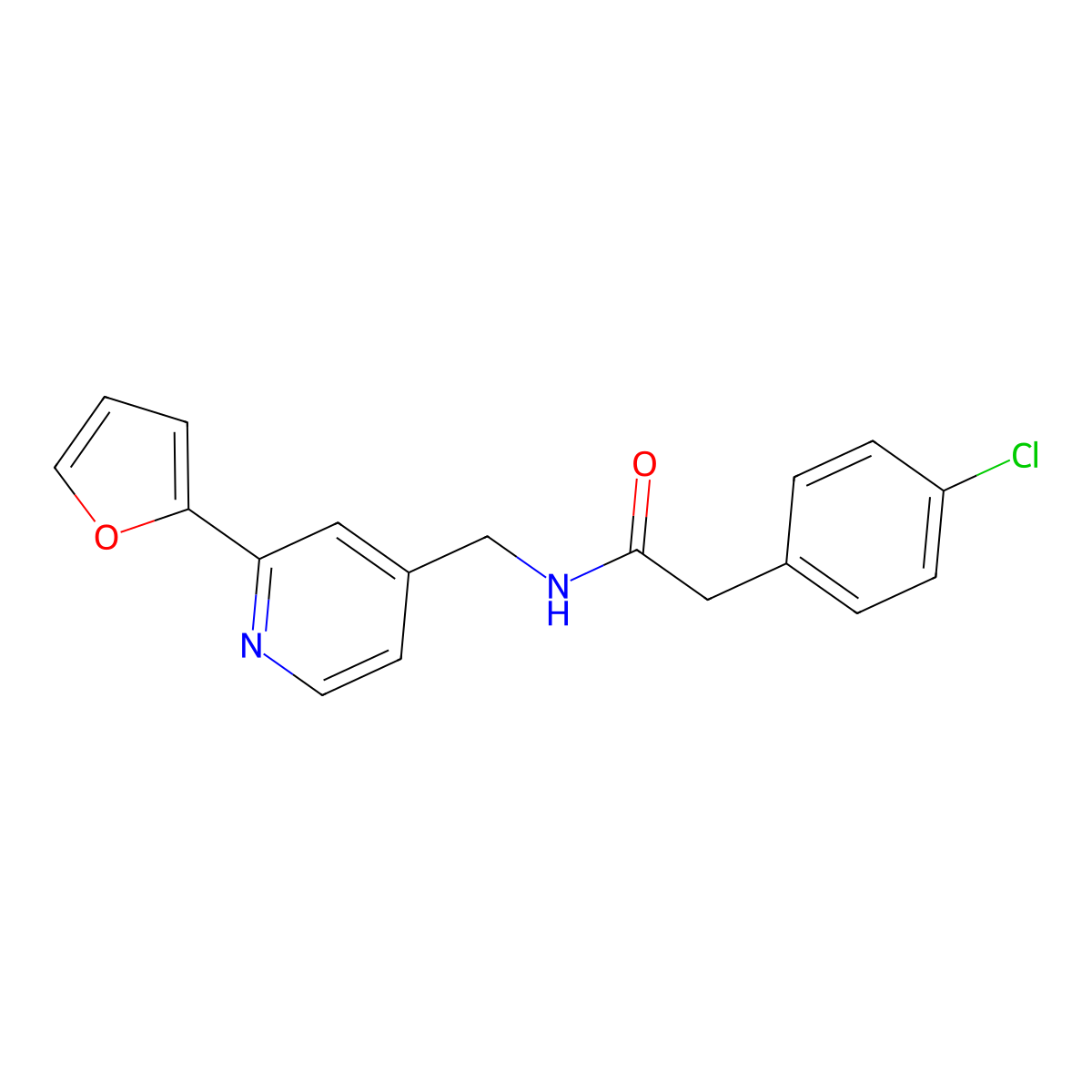 2-(4-chlorophenyl)-N-((2-(furan-2-yl)pyridin-4-yl)methyl)acetamide molecular structure, CAS 2034592-66-8
