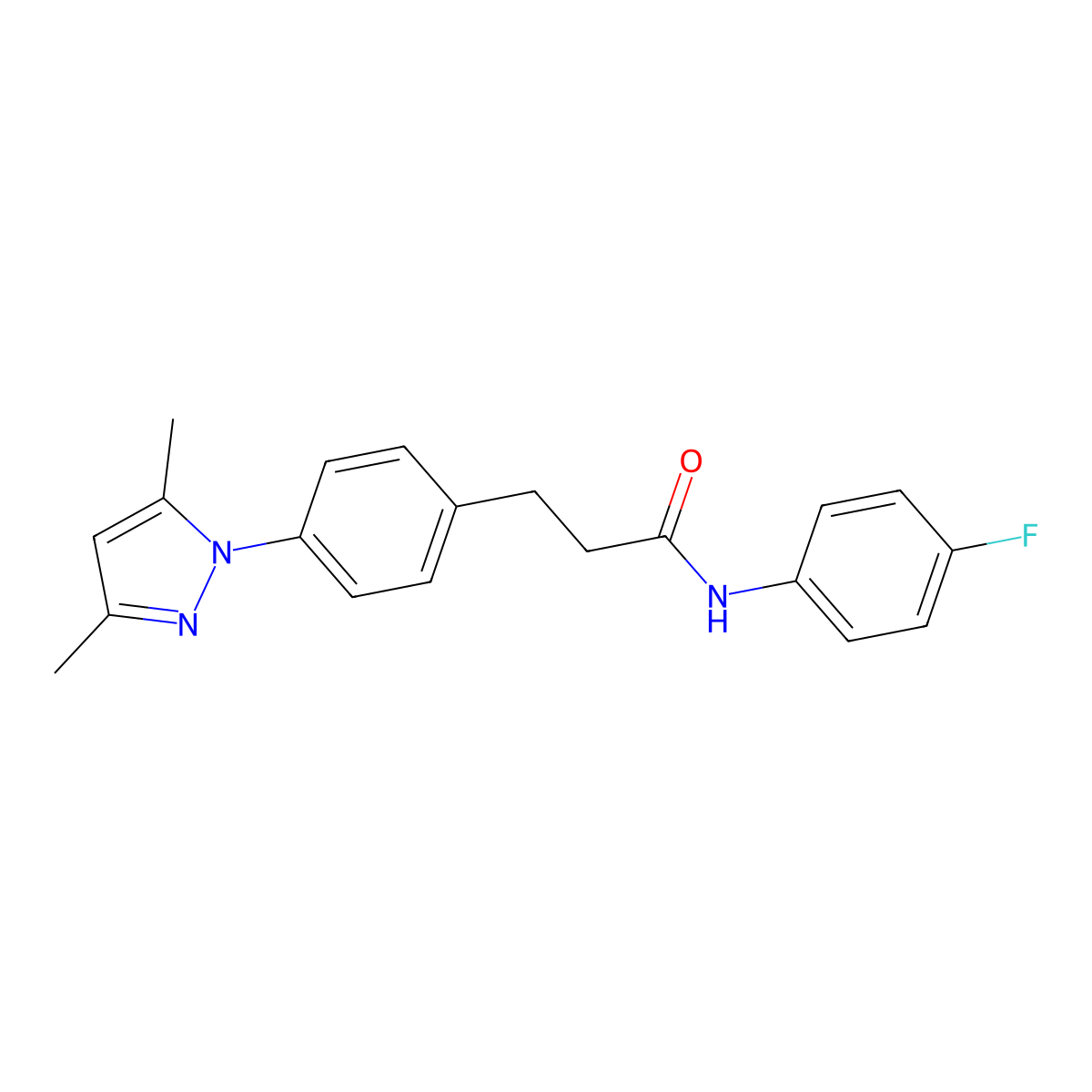 3-(4-(3,5-dimethyl-1H-pyrazol-1-yl)phenyl)-N-(4-fluorophenyl)propanamide molecular structure, CAS 2034592-69-1