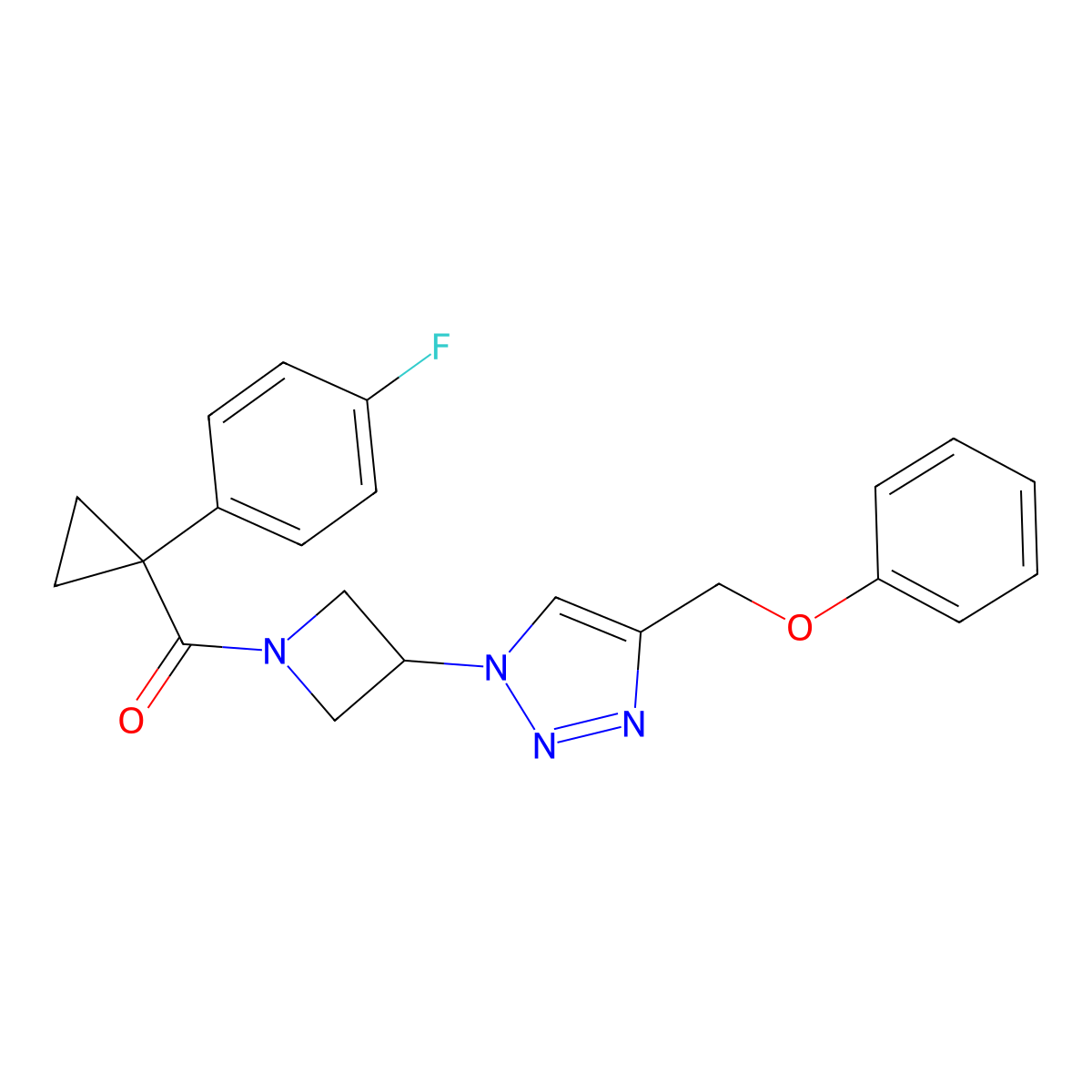 (1-(4-fluorophenyl)cyclopropyl)(3-(4-(phenoxymethyl)-1H-1,2,3-triazol-1-yl)azetidin-1-yl)methanone molecular structure, CAS 2034592-71-5