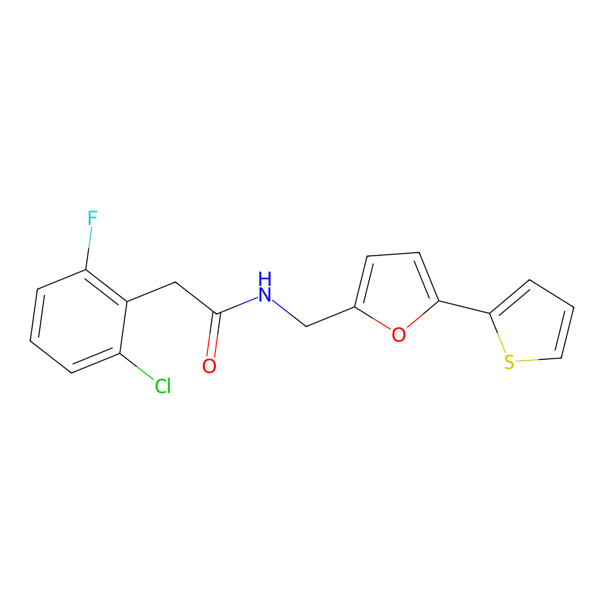 2-(2-chloro-6-fluorophenyl)-N-((5-(thiophen-2-yl)furan-2-yl)methyl)acetamide molecular structure, CAS 2034592-75-9