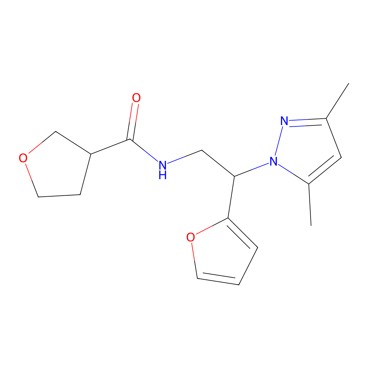 N-(2-(3,5-dimethyl-1H-pyrazol-1-yl)-2-(furan-2-yl)ethyl)tetrahydrofuran-3-carboxamide molecular structure, CAS 2034592-77-1