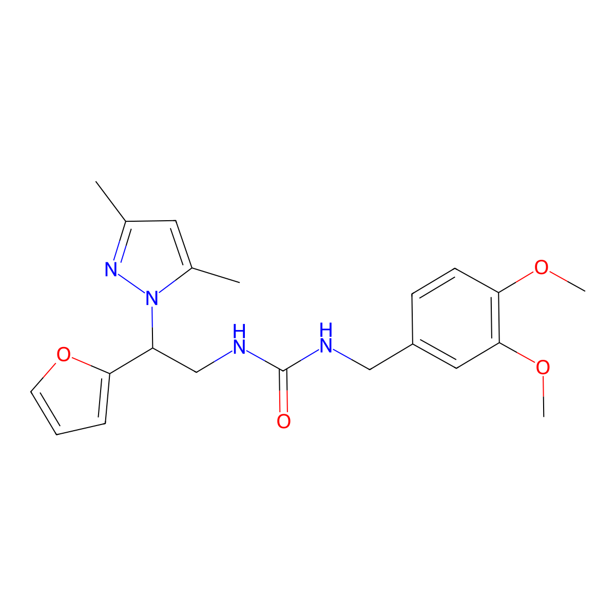 1-(3,4-dimethoxybenzyl)-3-(2-(3,5-dimethyl-1H-pyrazol-1-yl)-2-(furan-2-yl)ethyl)urea molecular structure, CAS 2034592-90-8