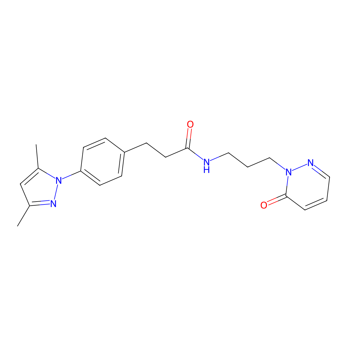3-(4-(3,5-dimethyl-1H-pyrazol-1-yl)phenyl)-N-(3-(6-oxopyridazin-1(6H)-yl)propyl)propanamide molecular structure, CAS 2034592-91-9
