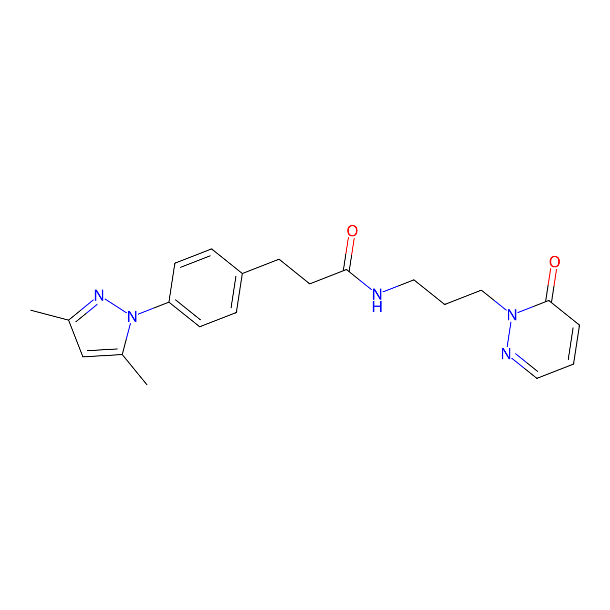 3-(4-(3,5-dimethyl-1H-pyrazol-1-yl)phenyl)-N-(3-(6-oxopyridazin-1(6H)-yl)propyl)propanamide molecular structure, CAS 2034592-91-9