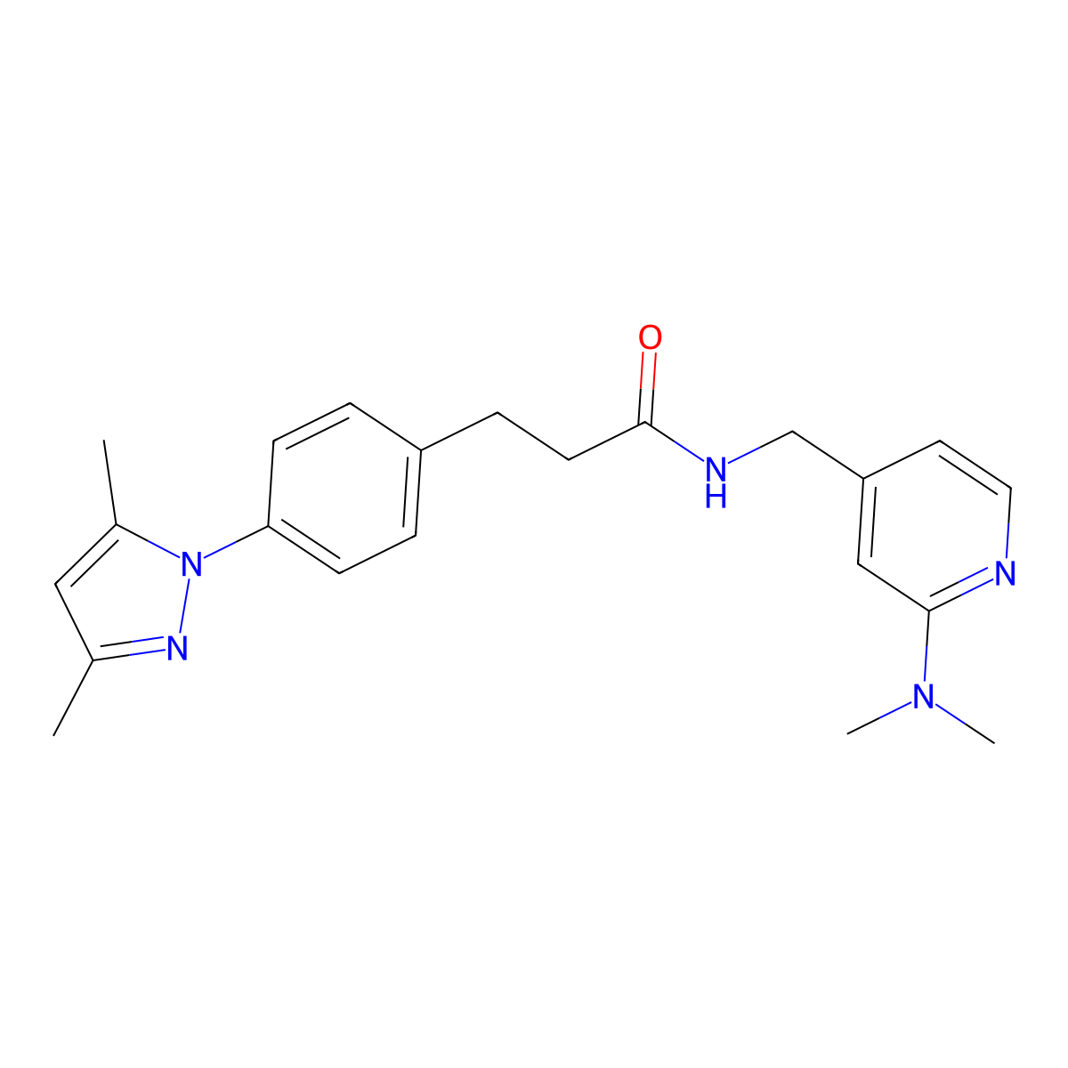 3-[4-(3,5-dimethyl-1H-pyrazol-1-yl)phenyl]-N-{[2-(dimethylamino)pyridin-4-yl]methyl}propanamide molecular structure, CAS 2034593-12-7