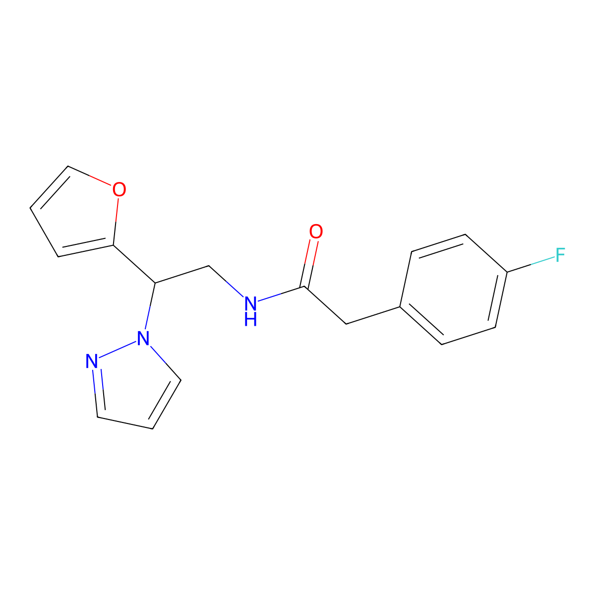 2-(4-fluorophenyl)-N-[2-(furan-2-yl)-2-(1H-pyrazol-1-yl)ethyl]acetamide molecular structure, CAS 2034593-13-8