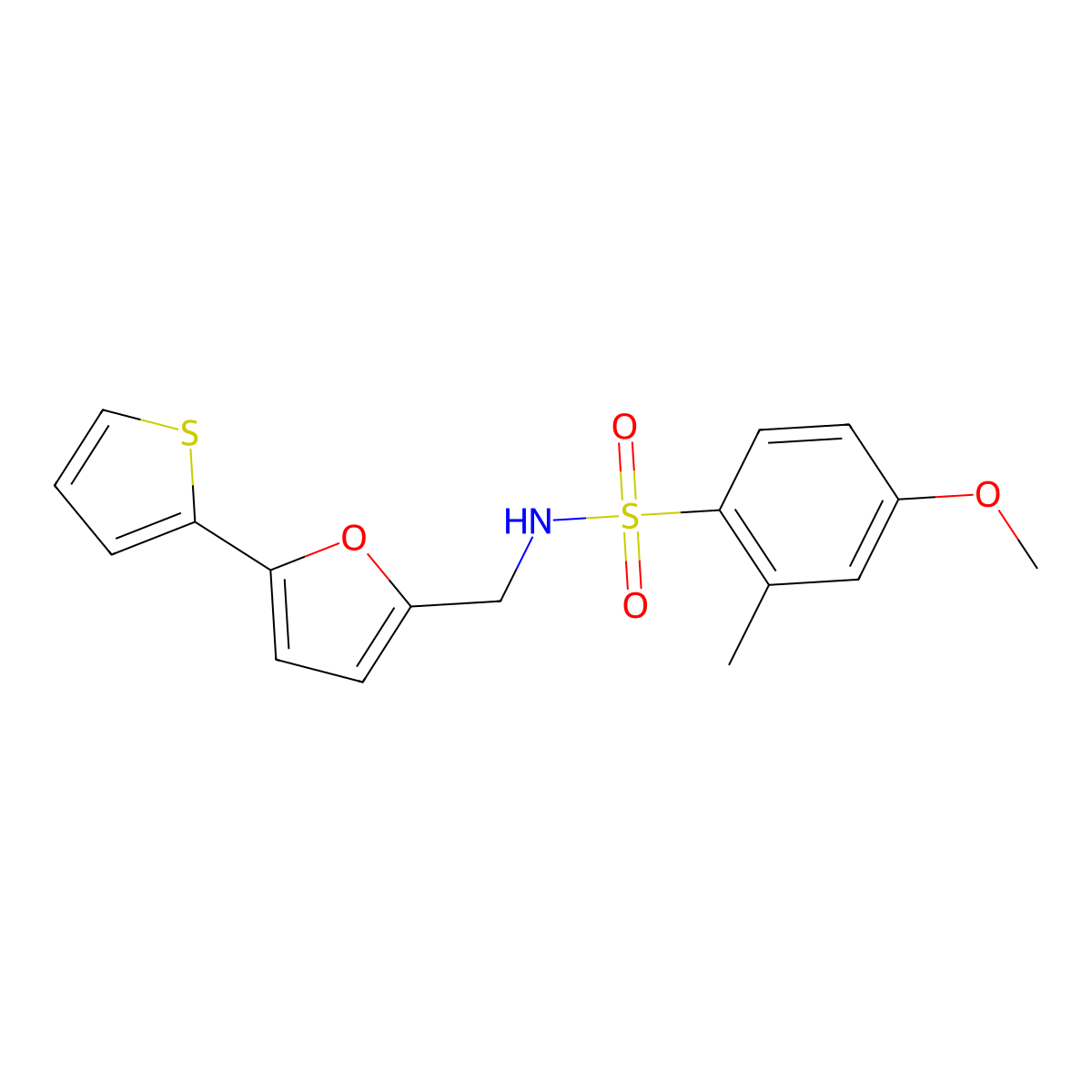 4-methoxy-2-methyl-N-((5-(thiophen-2-yl)furan-2-yl)methyl)benzenesulfonamide molecular structure, CAS 2034593-14-9