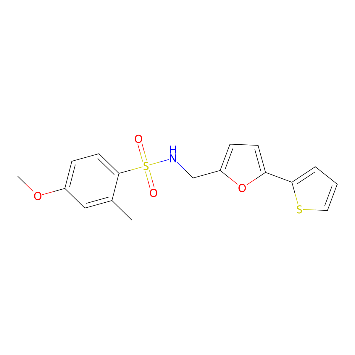 4-methoxy-2-methyl-N-((5-(thiophen-2-yl)furan-2-yl)methyl)benzenesulfonamide molecular structure, CAS 2034593-14-9
