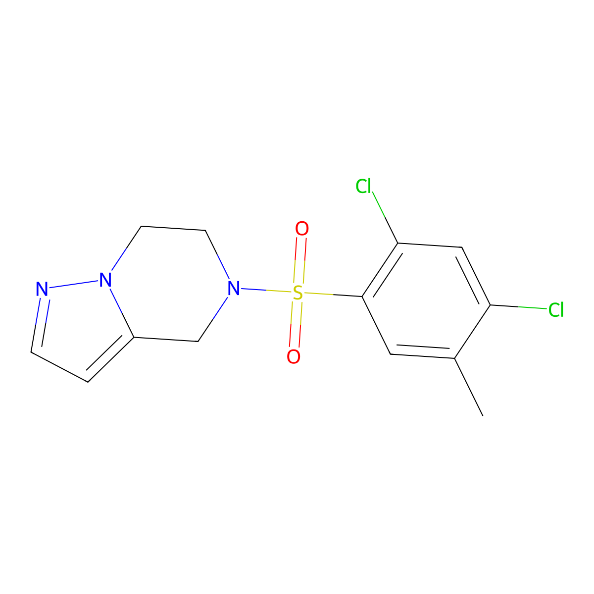 5-((2,4-Dichloro-5-methylphenyl)sulfonyl)-4,5,6,7-tetrahydropyrazolo[1,5-a]pyrazine molecular structure, CAS 2034593-15-0