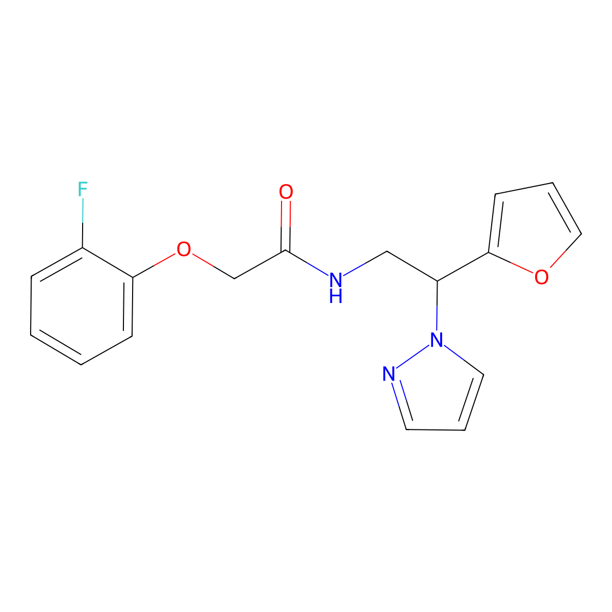 2-(2-fluorophenoxy)-N-(2-(furan-2-yl)-2-(1H-pyrazol-1-yl)ethyl)acetamide molecular structure, CAS 2034593-28-5