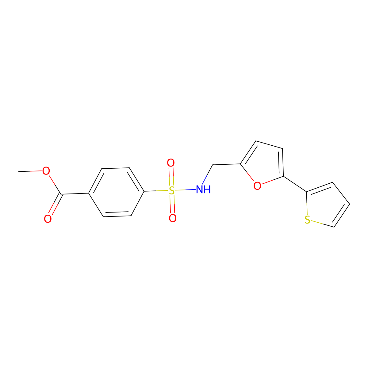 methyl 4-(N-((5-(thiophen-2-yl)furan-2-yl)methyl)sulfamoyl)benzoate molecular structure, CAS 2034593-35-4