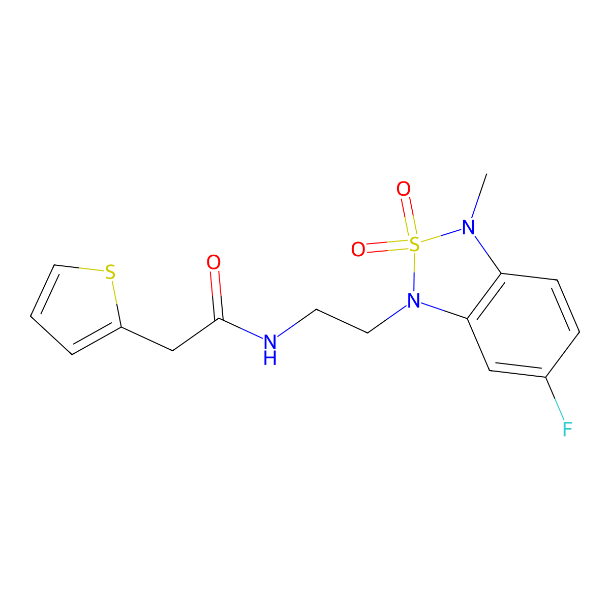 N-(2-(6-fluoro-3-methyl-2,2-dioxidobenzo[c][1,2,5]thiadiazol-1(3H)-yl)ethyl)-2-(thiophen-2-yl)acetamide molecular structure, CAS 2034593-50-3