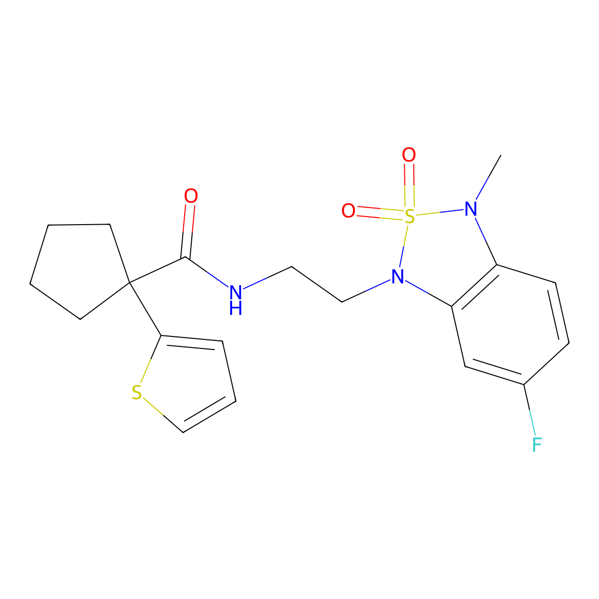 N-(2-(6-fluoro-3-methyl-2,2-dioxidobenzo[c][1,2,5]thiadiazol-1(3H)-yl)ethyl)-1-(thiophen-2-yl)cyclopentanecarboxamide molecular structure, CAS 2034593-61-6
