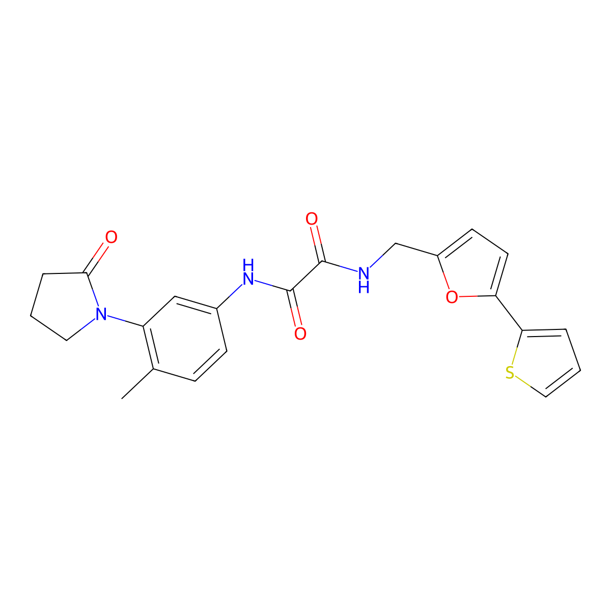 N1-(4-methyl-3-(2-oxopyrrolidin-1-yl)phenyl)-N2-((5-(thiophen-2-yl)furan-2-yl)methyl)oxalamide molecular structure, CAS 2034593-62-7