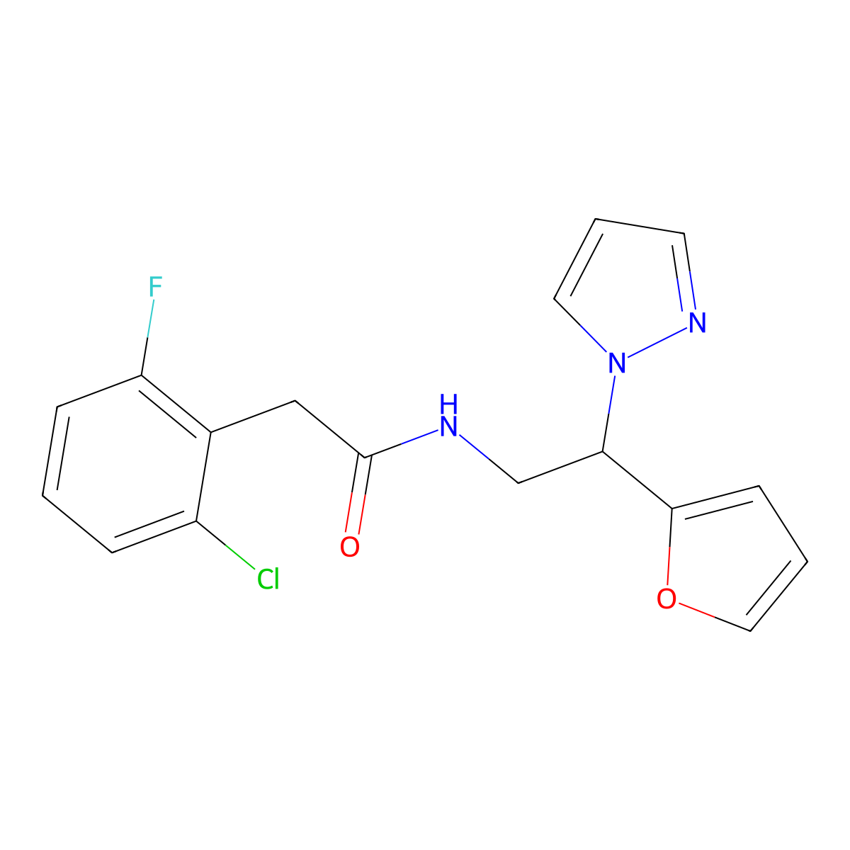 2-(2-chloro-6-fluorophenyl)-N-[2-(furan-2-yl)-2-(1H-pyrazol-1-yl)ethyl]acetamide molecular structure, CAS 2034593-63-8