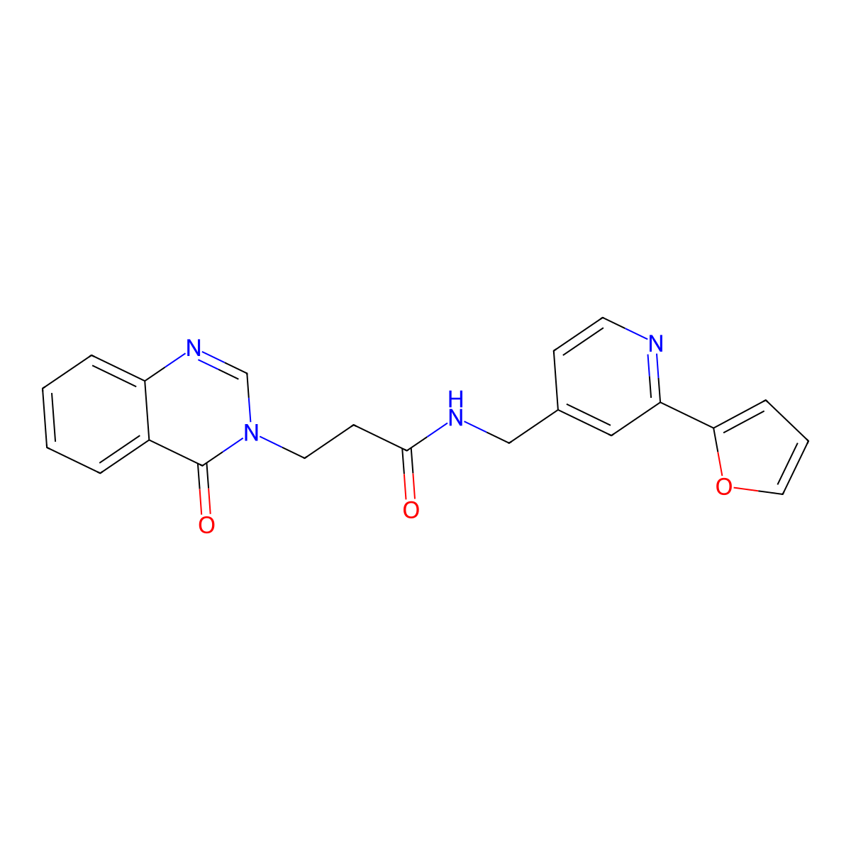 N-((2-(furan-2-yl)pyridin-4-yl)methyl)-3-(4-oxoquinazolin-3(4H)-yl)propanamide molecular structure, CAS 2034593-65-0